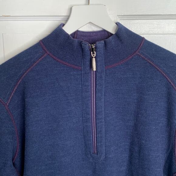 Tommy Bahama Men’s Reversible 1/4 Zip Navy Plum Pullover Sweater M-019 Sz L - Picture 7 of 11